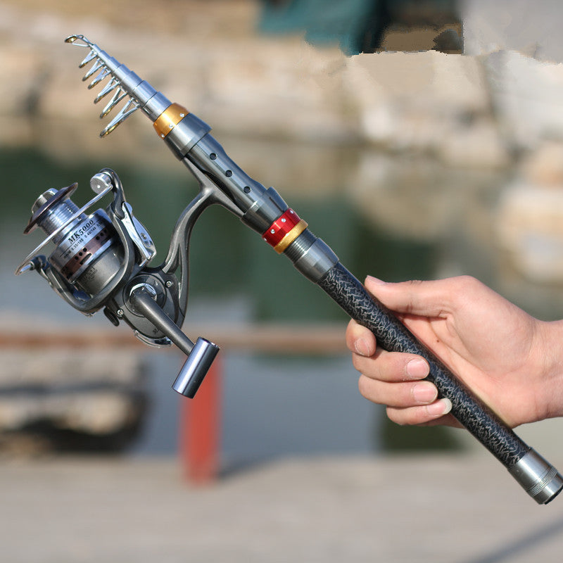 Telescopic Carbon Fiber Fishing Rod Set Spinning Reel Lure Combo Travel Kit