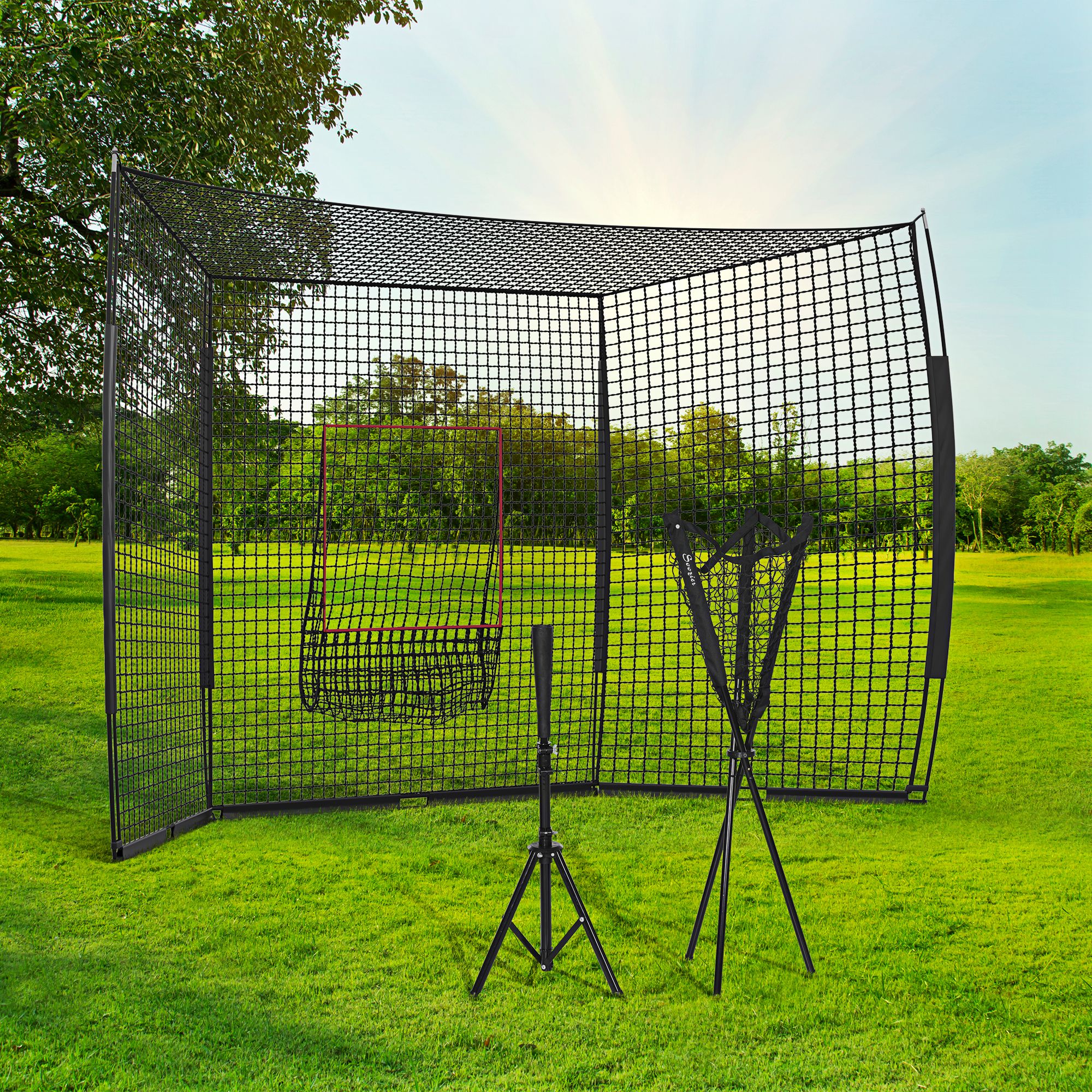 Softball And Baseball Training Net With Strike Zone And Tee