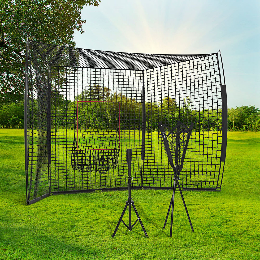Softball And Baseball Training Net With Strike Zone And Tee