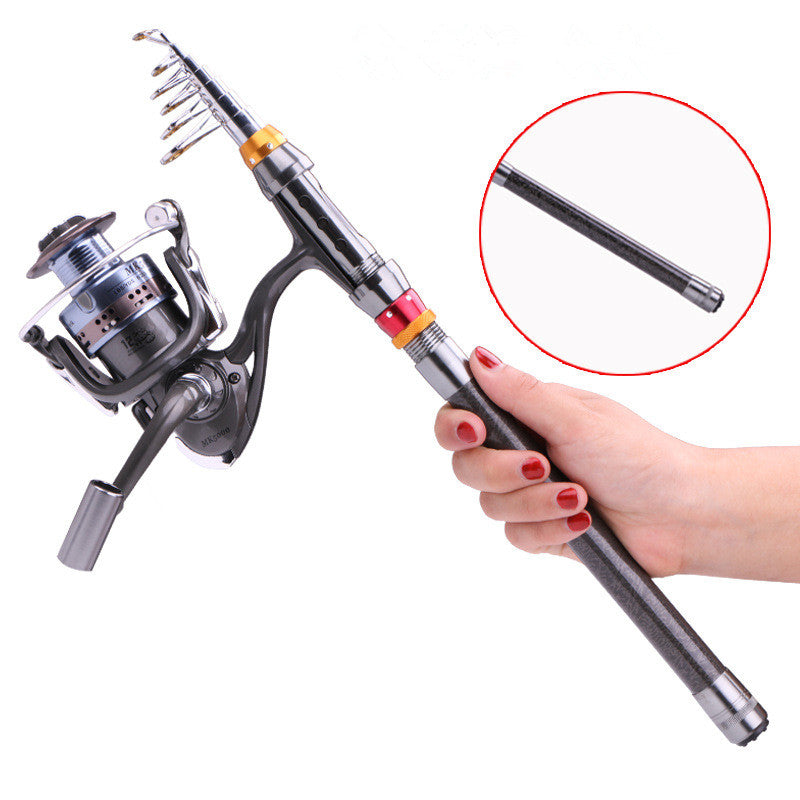 Telescopic Carbon Fiber Fishing Rod Set Spinning Reel Lure Combo Travel Kit