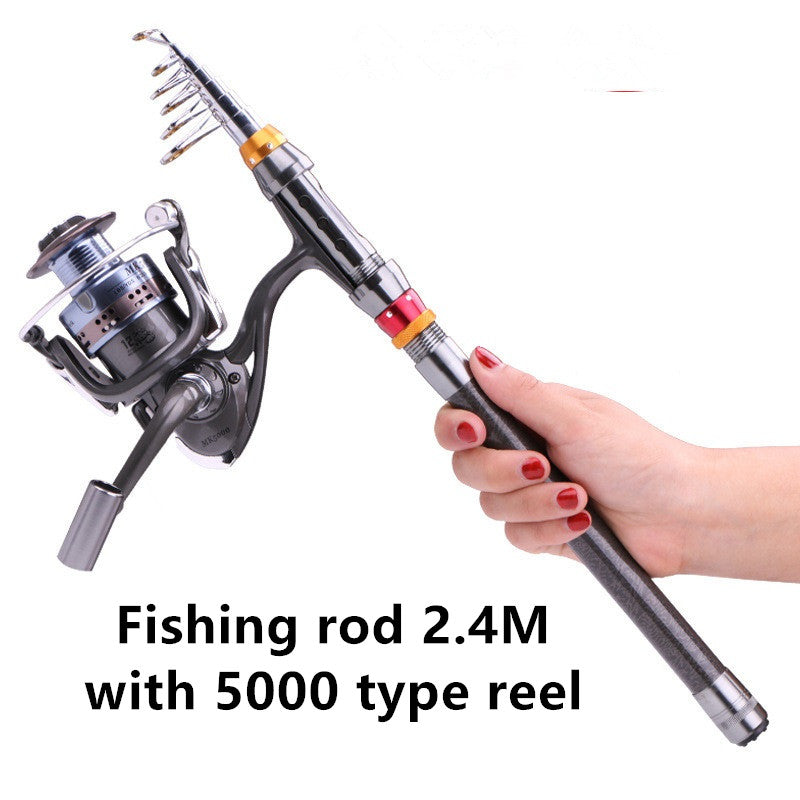 Telescopic Carbon Fiber Fishing Rod Set Spinning Reel Lure Combo Travel Kit