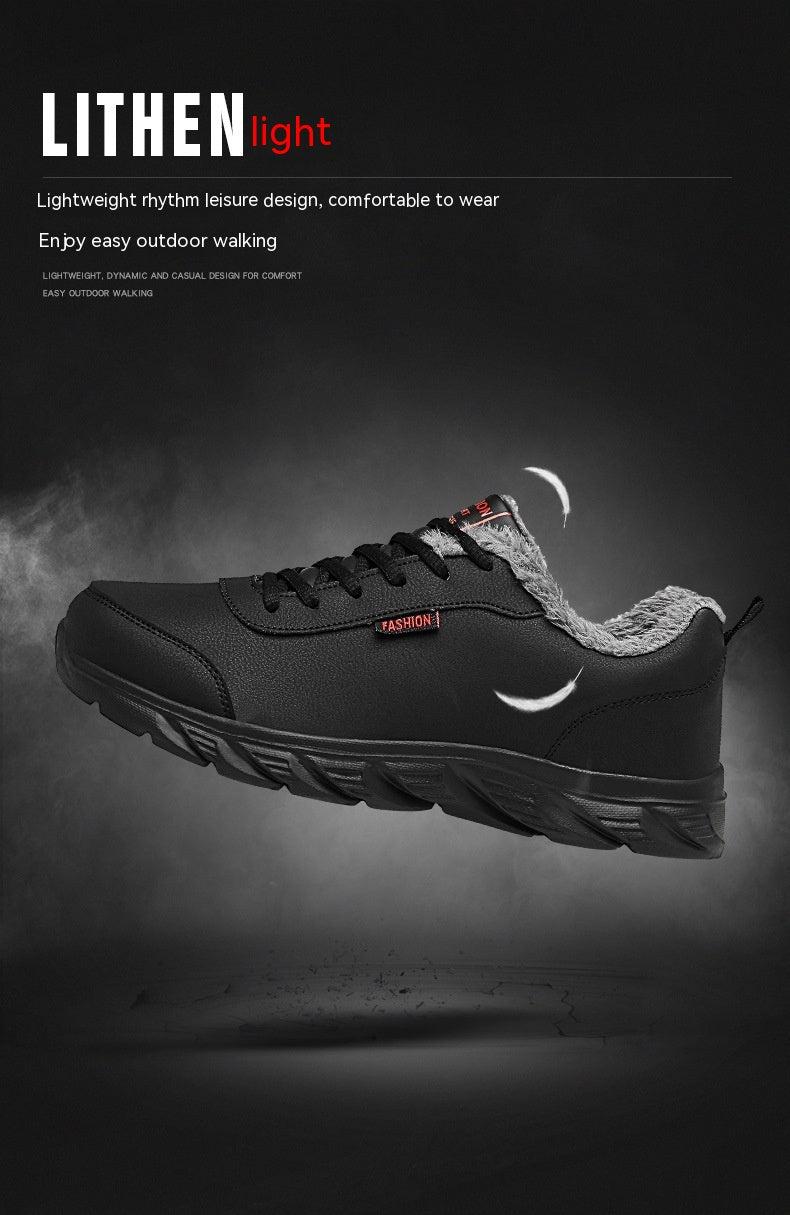 Men's Warm Fur Lined Leather Casual Sneakers