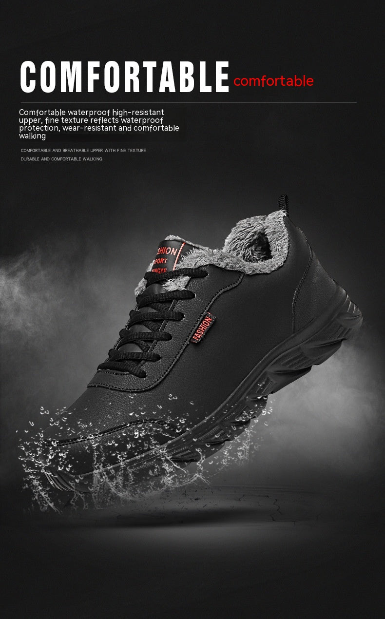 Men's Warm Fur Lined Leather Casual Sneakers