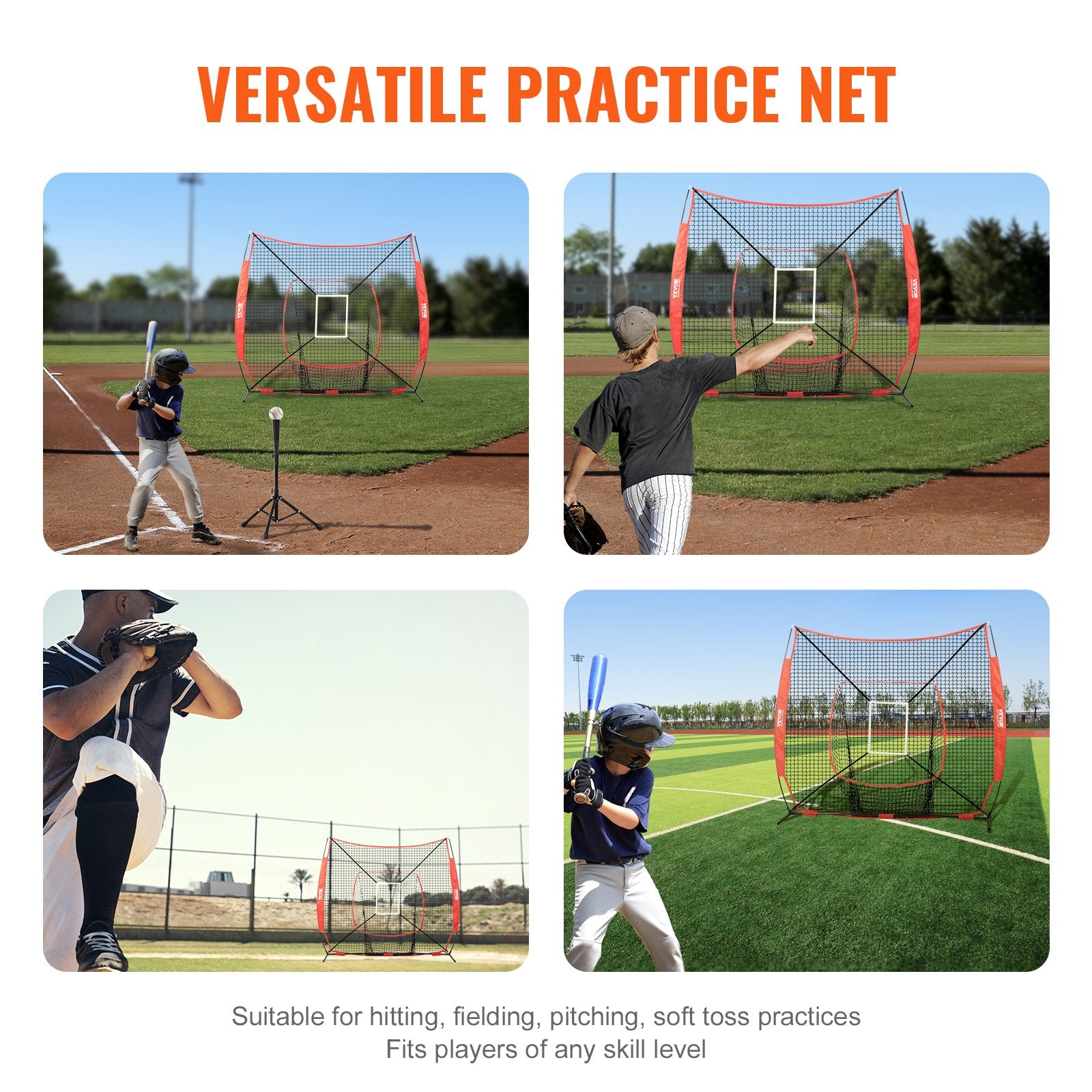 84 × 84 inches Baseball Softball Practice Net With Strike Zone, Portable Training Backstop (Net Only)