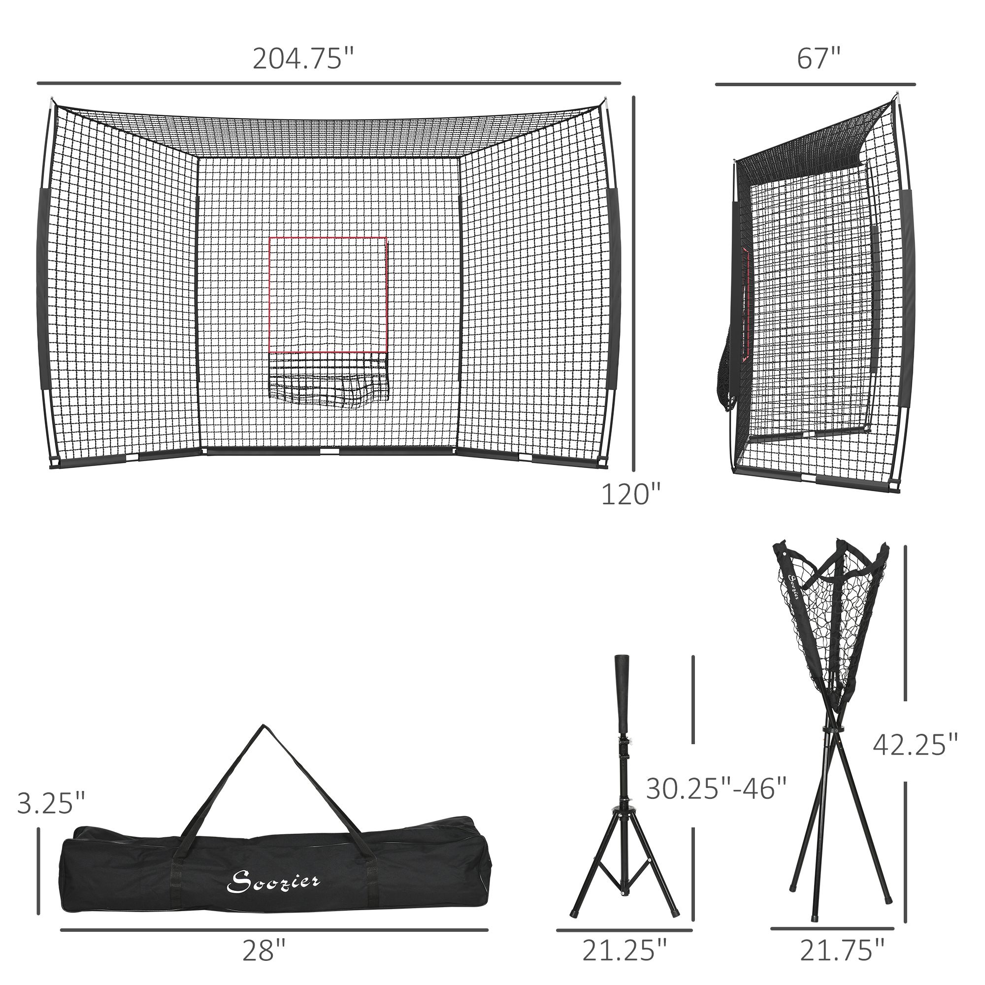 Softball And Baseball Training Net With Strike Zone And Tee