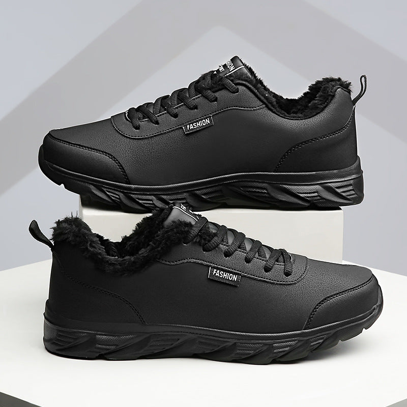 Men's Warm Fur Lined Leather Casual Sneakers