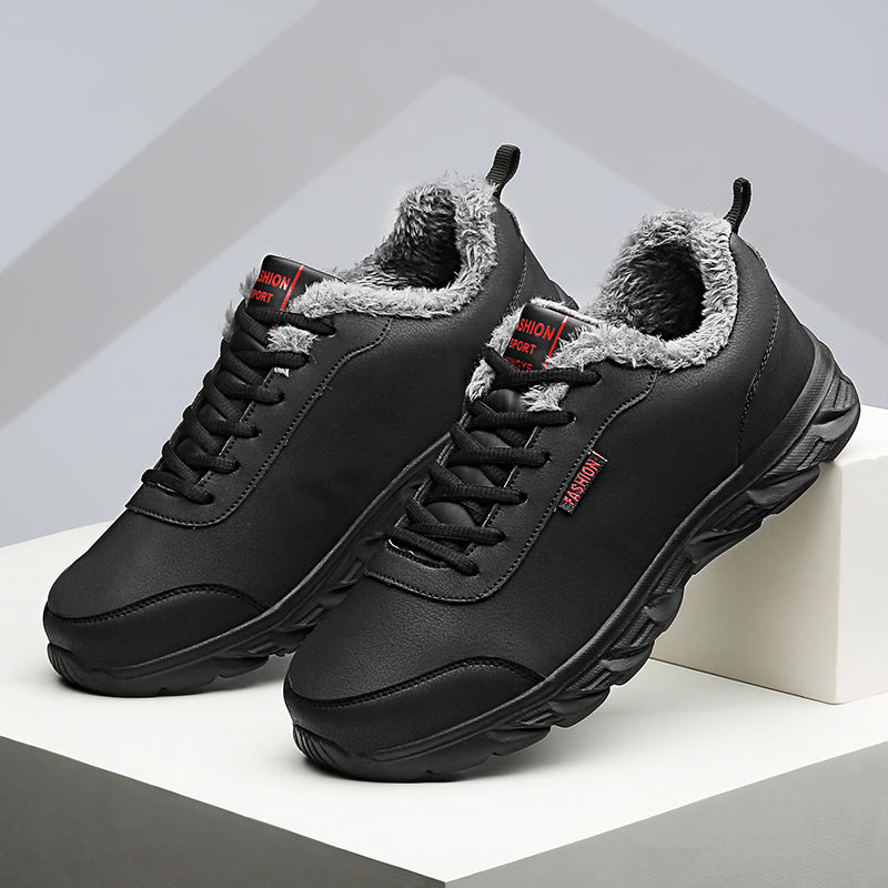 Men's Warm Fur Lined Leather Casual Sneakers