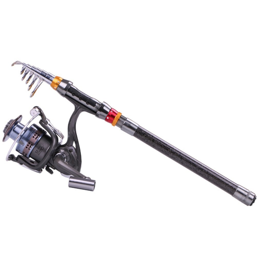 Telescopic Carbon Fiber Fishing Rod Set Spinning Reel Lure Combo Travel Kit