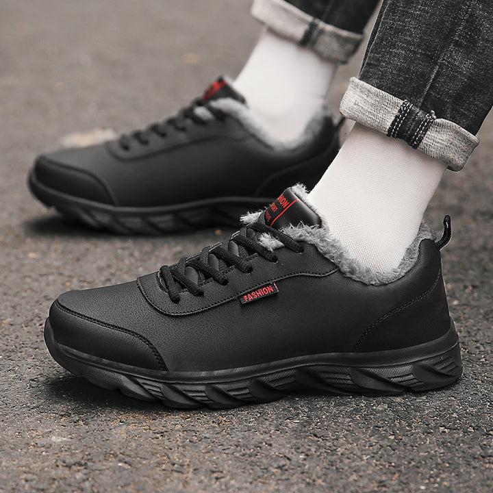 Men's Warm Fur Lined Leather Casual Sneakers