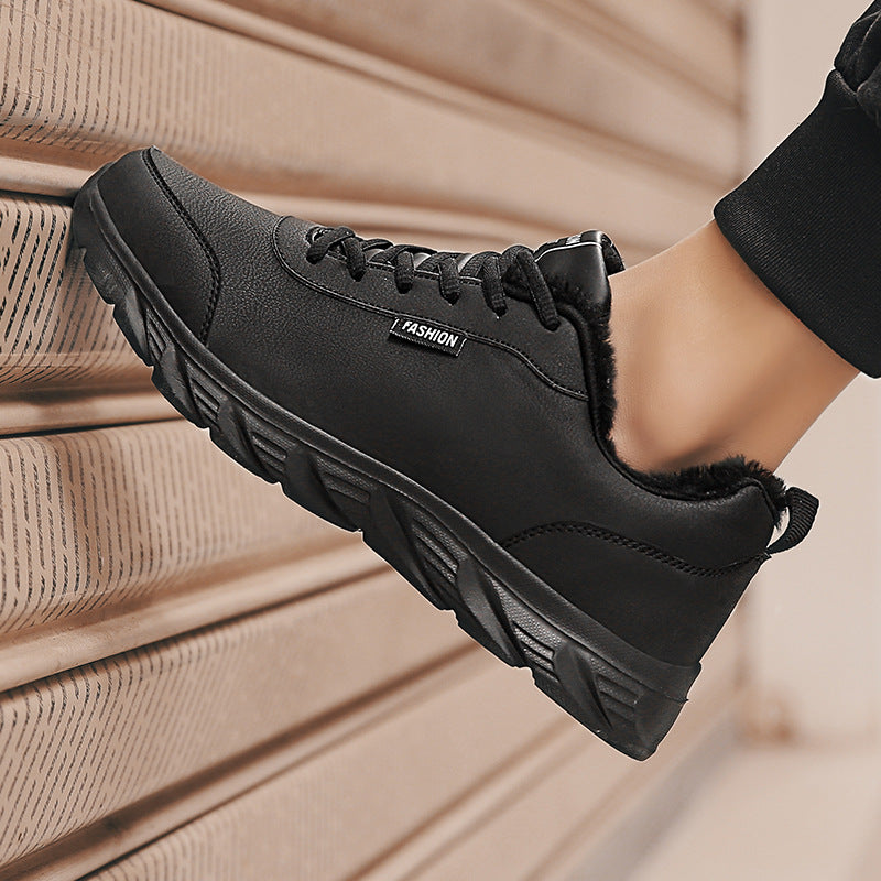 Men's Warm Fur Lined Leather Casual Sneakers