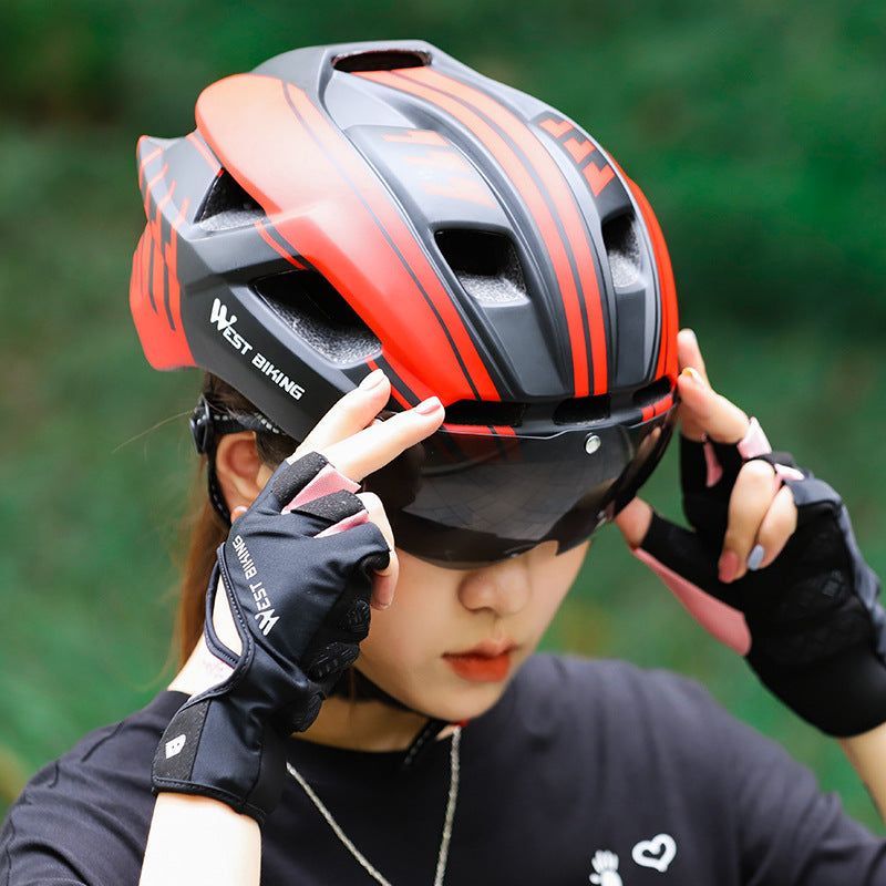 Cycling Helmet With Integrated Goggles Mountain Road Bike Helmet
