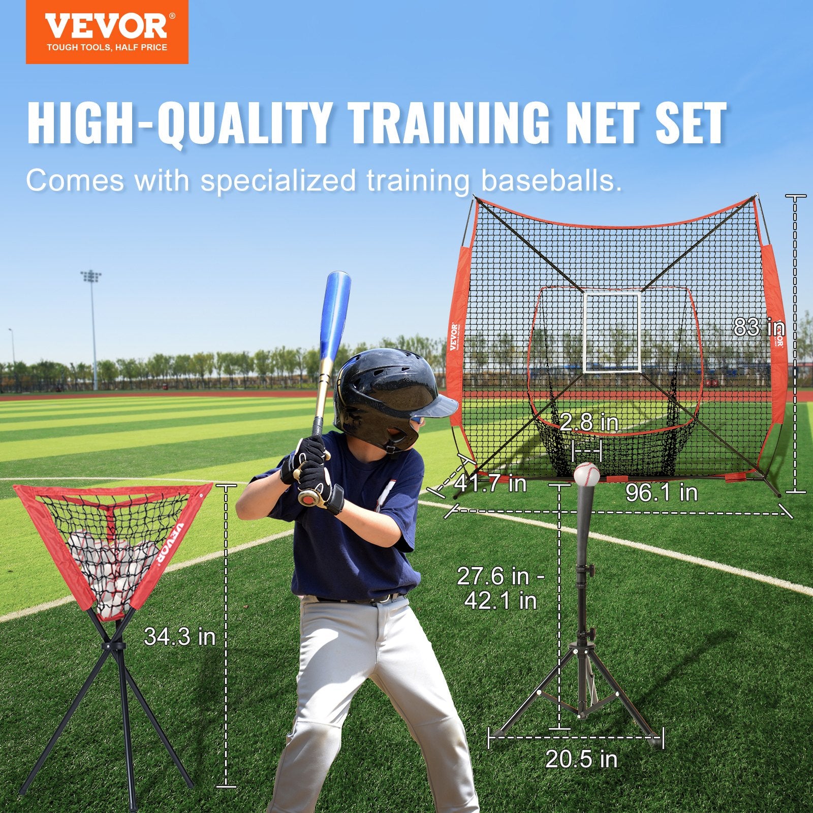 84 × 84 inches Portable Baseball Softball Practice Net With Strike Zone And Accessories