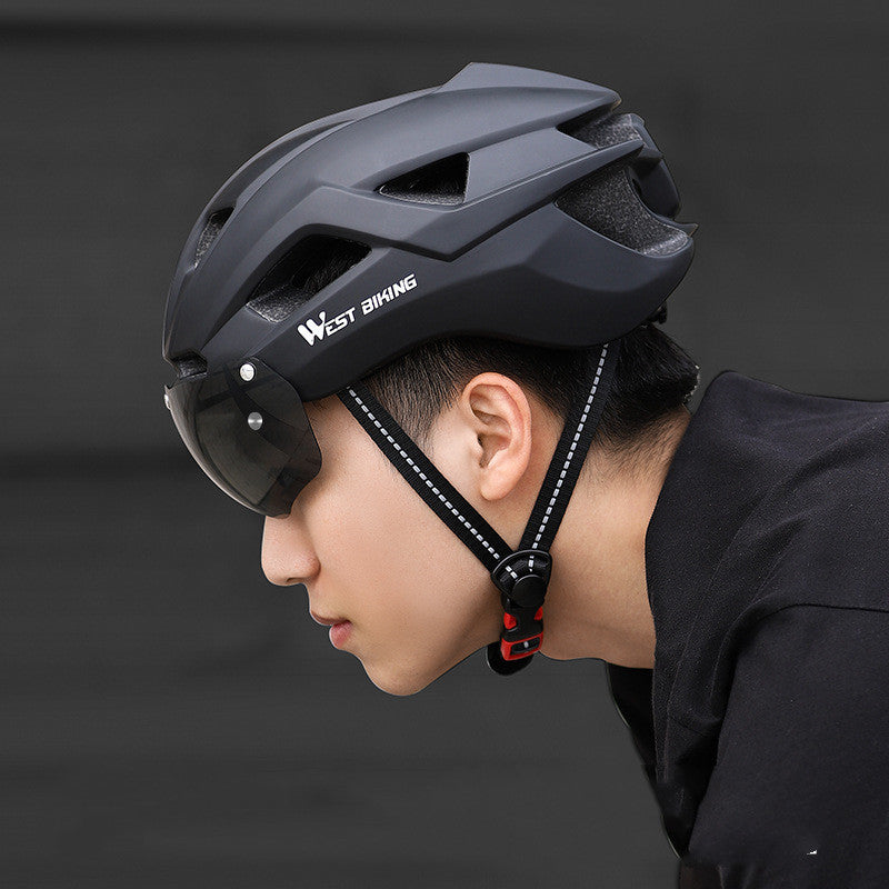 Cycling Helmet With Integrated Goggles Mountain Road Bike Helmet