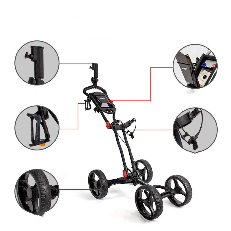 Foldable Four Wheel Golf Cart With Umbrella Rack